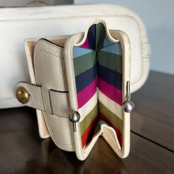 Vintage Coach Legacy Thompson Parchment Satchel Pebbled Leather Wallet Wristlet
